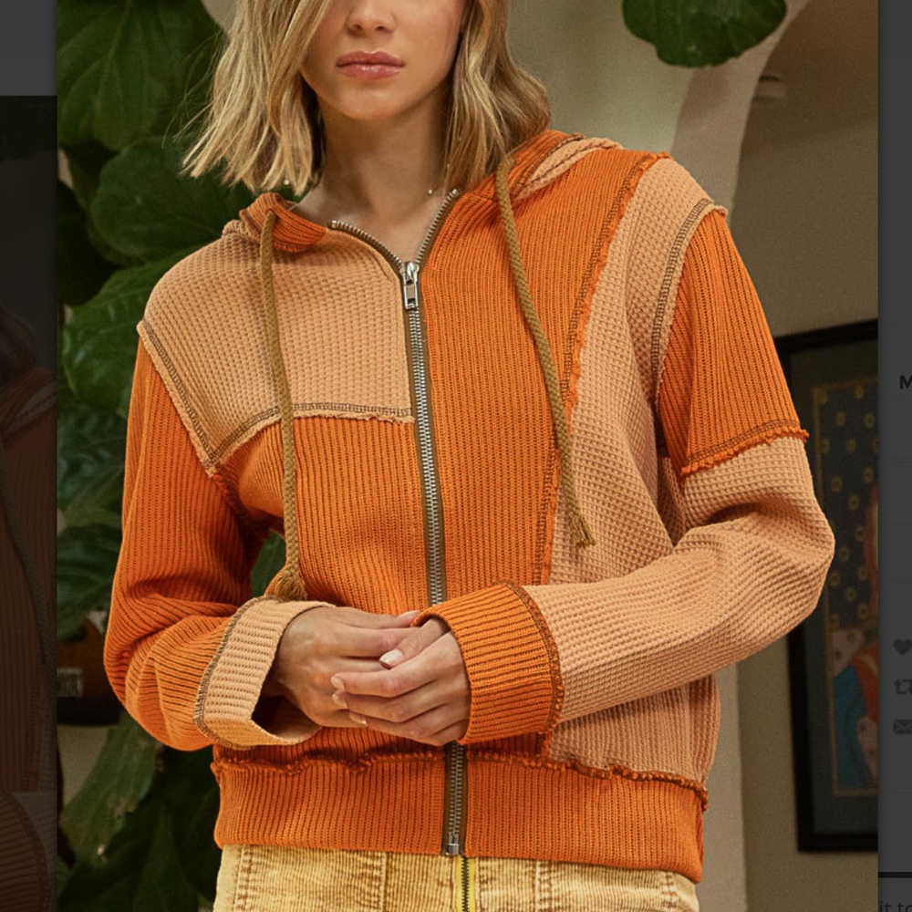 💙 $36 STARTS #284 POL Knit Color Block Hoodie Jacket Top Long Sleeves SR20 - Picture 10 of 16